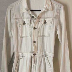 BooHoo Tall White Denim Jumpsuit